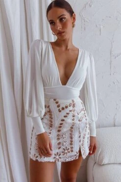 Late Nights Sequin Embellished Mini Skirt White -Selfie Leslie Shop 63386DWHITE 6