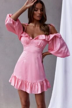 Ode To Love Sweetheart Neckline Balloon Sleeve Dress Pink -Selfie Leslie Shop 63454B01 PINK 8