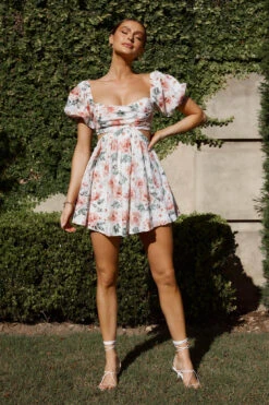 You're So Magic Cut-Out Mini Dress Floral Peach -Selfie Leslie Shop 63509B 20PEACH 2