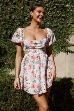 You're So Magic Cut-Out Mini Dress Floral Peach -Selfie Leslie Shop 63509B 20PEACH 7