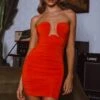 Roma U-Neckline Ruched Mini Dress Tangerine