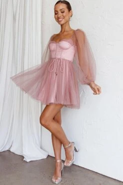 Fairytale Dream Sheer Sleeve Mini Dress Rose -Selfie Leslie Shop 63830B 20ROSE 2