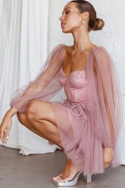 Fairytale Dream Sheer Sleeve Mini Dress Rose -Selfie Leslie Shop 63830B 20ROSE 5