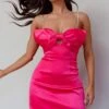 Lilly Bow Diamante Mini Dress Hot Pink