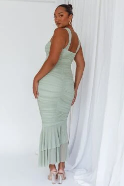 Nadia Ruched Fishtail Maxi Dress Pistachio -Selfie Leslie Shop 63963HPISTACHIO 2