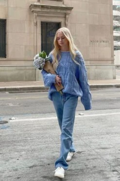 Nicola Long Sleeve Chunky Cable Knit Sweater Blue -Selfie Leslie Shop 71001DBLUEvalerie