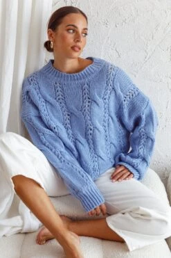 Nicola Long Sleeve Chunky Cable Knit Sweater Blue -Selfie Leslie Shop 71001D BLUE 6