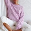 Nicola Long Sleeve Chunky Cable Knit Sweater Lilac -Selfie Leslie Shop 71001D LILAC 1