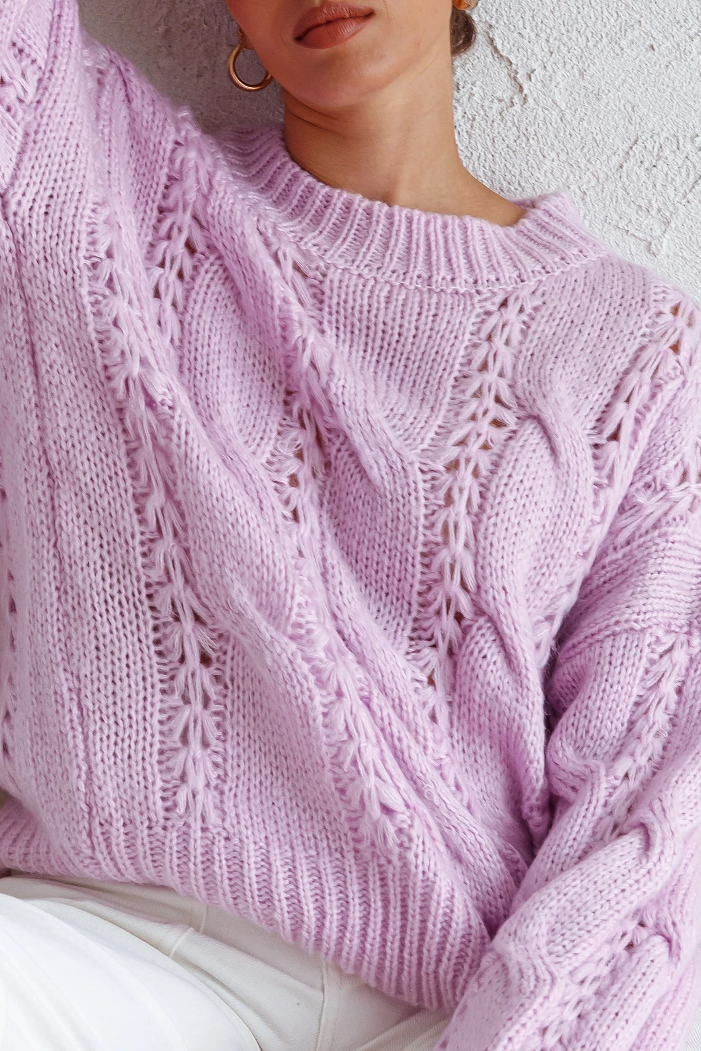 Nicola Long Sleeve Chunky Cable Knit Sweater Lilac 6 Nicola Long Sleeve Chunky Cable Knit Sweater Lilac - Image 4