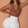 Next To You Sleeveless Twist Bust Knit Bodysuit Chocolate