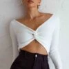 Dream Weaver Long Sleeve Twist Bust Crop Top White -Selfie Leslie Shop 71023D WHITE 1