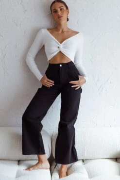 Dream Weaver Long Sleeve Twist Bust Crop Top White -Selfie Leslie Shop 71023D WHITE 2