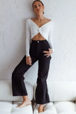 Dream Weaver Long Sleeve Twist Bust Crop Top White -Selfie Leslie Shop 71023D WHITE 5