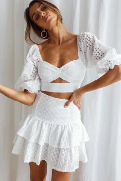 Cynthia Layered Ruffle Eyelet Embroidery Skirt White -Selfie Leslie Shop A0044J WHITE 5