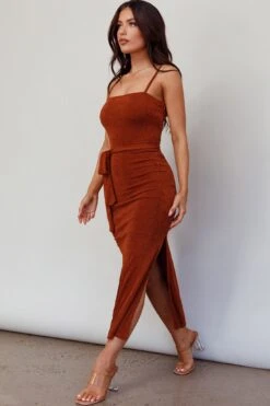 Serenade Me Square Neckline Side Split Midi Dress Cinnamon 11 Serenade Me Square Neckline Side Split Midi Dress Cinnamon -Selfie Leslie Shop A0154JS06 20CINNAMON 2
