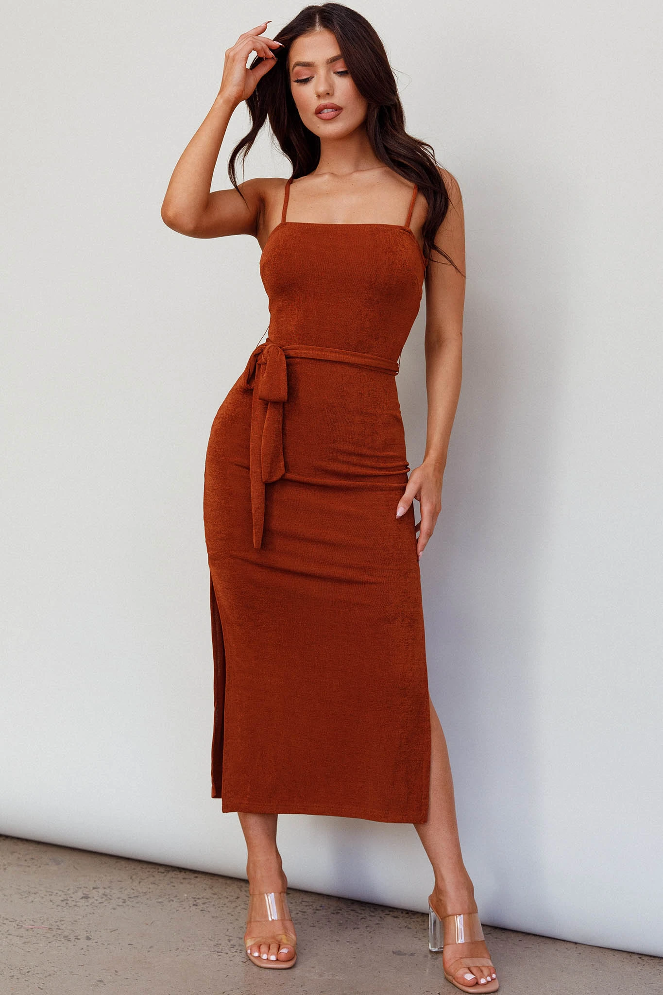 Serenade Me Square Neckline Side Split Midi Dress Cinnamon 7 Serenade Me Square Neckline Side Split Midi Dress Cinnamon - Image 5