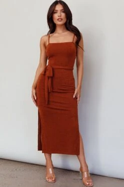 Serenade Me Square Neckline Side Split Midi Dress Cinnamon 14 Serenade Me Square Neckline Side Split Midi Dress Cinnamon -Selfie Leslie Shop A0154JS06 20CINNAMON 6
