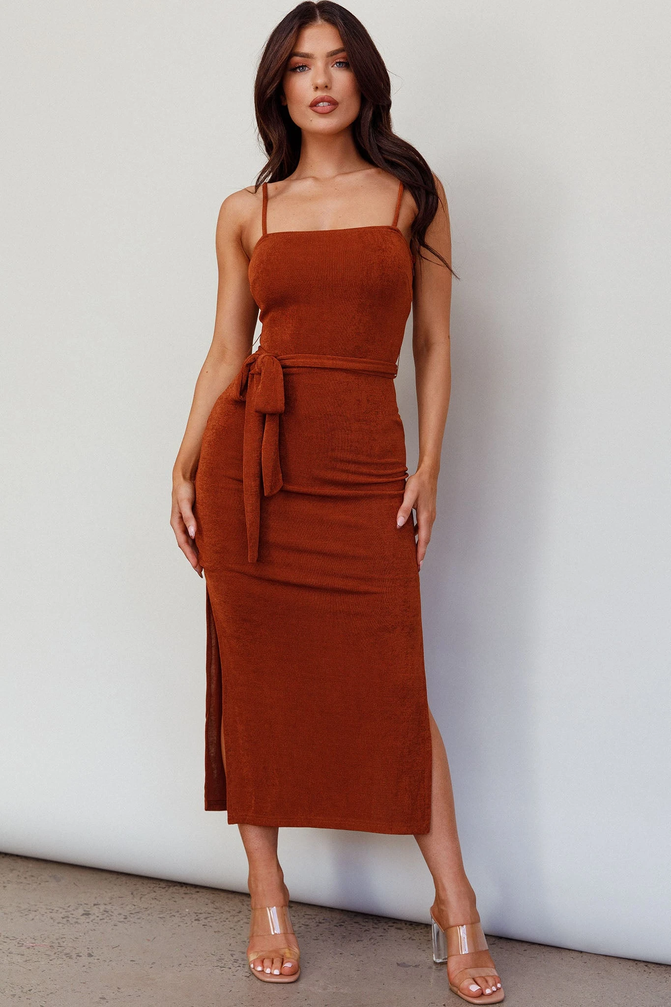 Serenade Me Square Neckline Side Split Midi Dress Cinnamon 8 Serenade Me Square Neckline Side Split Midi Dress Cinnamon - Image 6