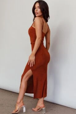 Serenade Me Square Neckline Side Split Midi Dress Cinnamon 15 Serenade Me Square Neckline Side Split Midi Dress Cinnamon -Selfie Leslie Shop A0154JS06 20CINNAMON 7