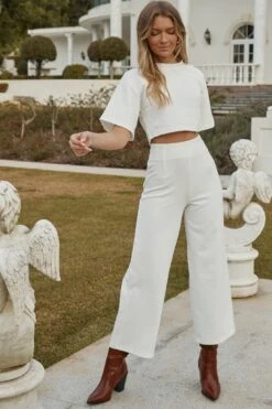 Larissa Waist Tie Wide Leg Pants White -Selfie Leslie Shop A0196J S WHITE 4
