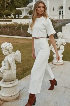 Larissa Waist Tie Wide Leg Pants White -Selfie Leslie Shop A0196J S WHITE 7