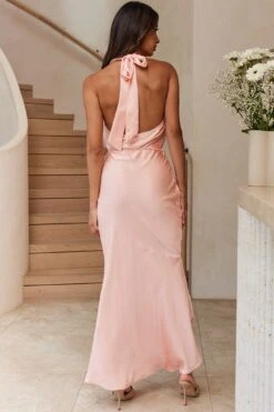 India Cowl Halterneck Satin Maxi Dress Blush -Selfie Leslie Shop A0249D 20BLUSH 3