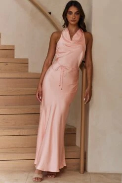 India Cowl Halterneck Satin Maxi Dress Blush -Selfie Leslie Shop A0249D 20BLUSH 4