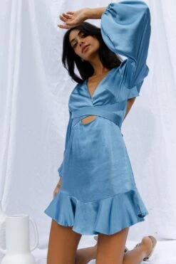 Playa Vista Long Sleeve Frill Hem Dress Blue -Selfie Leslie Shop CM0054B08 20BLUE 6