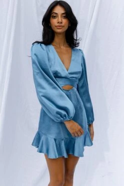 Playa Vista Long Sleeve Frill Hem Dress Blue -Selfie Leslie Shop CM0054B08 20BLUE 7