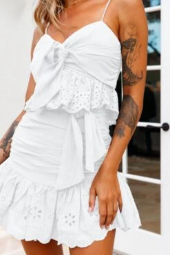 Heartland Waist Tie Eyelet Embroidery Hem Skirt White -Selfie Leslie Shop CM0635B B WHITE 4