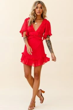 My Belle Cut-Out Detail Frill Accent Dress Red 12 My Belle Cut-Out Detail Frill Accent Dress Red -Selfie Leslie Shop CM0667B02 RED 2