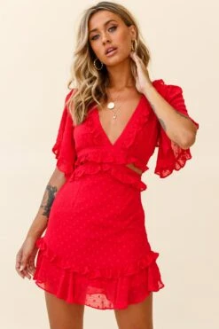 My Belle Cut-Out Detail Frill Accent Dress Red 16 My Belle Cut-Out Detail Frill Accent Dress Red -Selfie Leslie Shop CM0667B02 RED 7