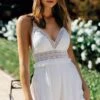 Desert Rose Crochet Trim Tie-Up Back Romper White 1 Desert Rose Crochet Trim Tie-Up Back Romper White -Selfie Leslie Shop CM0781B01 WHITE 1