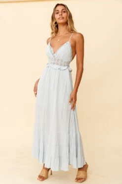 Desert Rose Crochet Tie-Up Back Maxi Dress Ice Blue -Selfie Leslie Shop CM0781B ICE BLUE 5