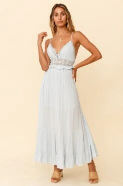 Desert Rose Crochet Tie-Up Back Maxi Dress Ice Blue -Selfie Leslie Shop CM0781B ICE BLUE 6