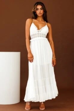 Desert Rose Crochet Tie-Up Back Maxi Dress White -Selfie Leslie Shop CM0781B WHITE 5