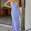 Bring On The Night Cowl Halterneck Front Split Maxi Dress Blue -Selfie Leslie Shop CM0901B01 BLUE 1