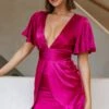 Espiritu V-Neckline Waist Tie Dress Fuchsia 2 Espiritu V-Neckline Waist Tie Dress Fuchsia -Selfie Leslie Shop CM0963B FUCHSIA 1