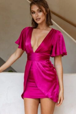 Espiritu V-Neckline Waist Tie Dress Fuchsia