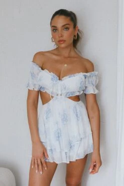 Fancy Free String Tie Cut-Out Waist Romper Floral Blue 12 Fancy Free String Tie Cut-Out Waist Romper Floral Blue -Selfie Leslie Shop CM1112B 20BLUE 4