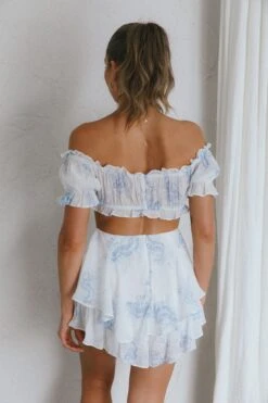 Fancy Free String Tie Cut-Out Waist Romper Floral Blue 14 Fancy Free String Tie Cut-Out Waist Romper Floral Blue -Selfie Leslie Shop CM1112B 20BLUE 6