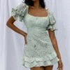 Georgia Peach Puff Sleeve Double Frill Hem Lace Dress Mint -Selfie Leslie Shop CM1132B 20MINT 1