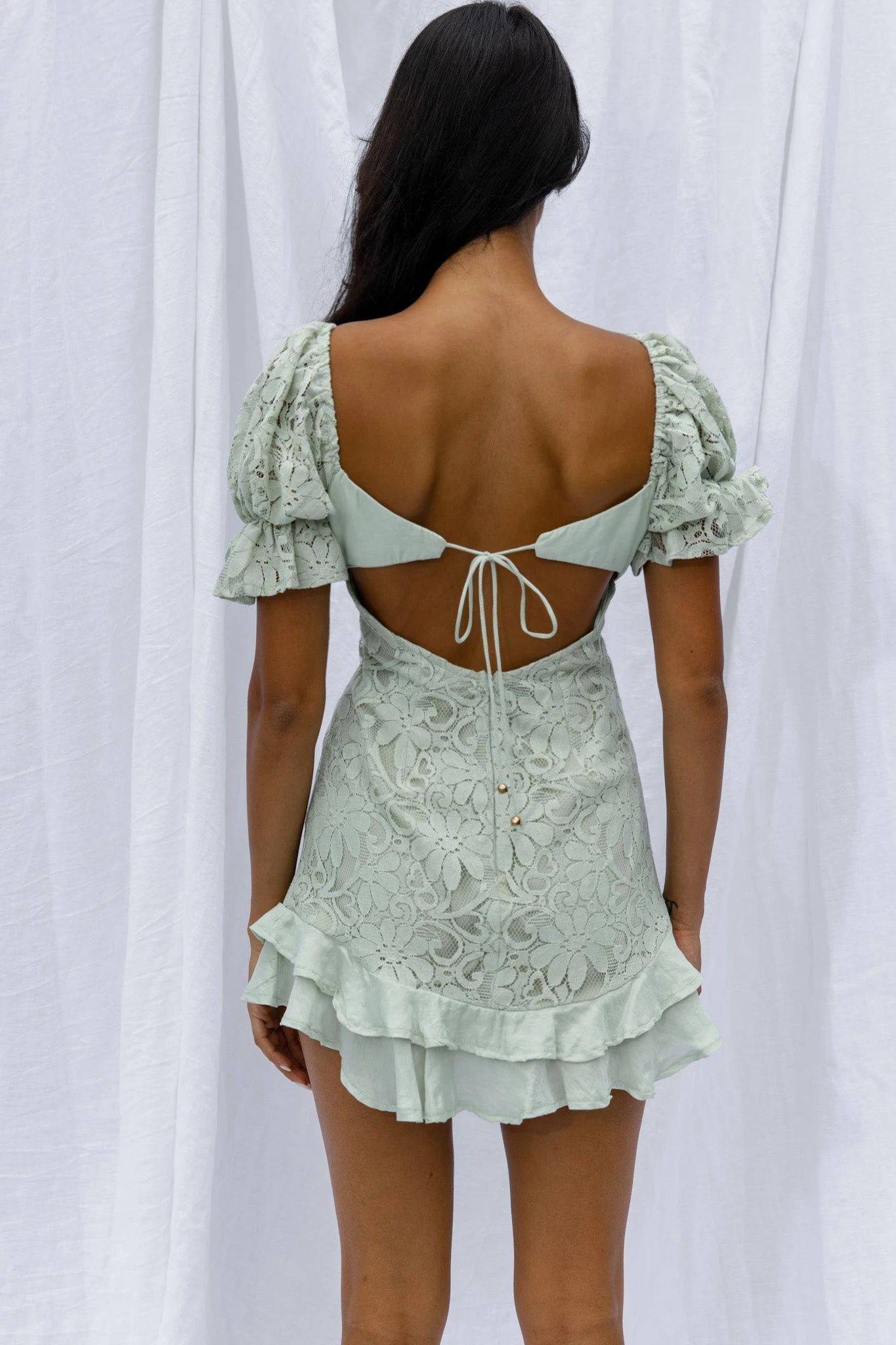 Georgia Peach Puff Sleeve Double Frill Hem Lace Dress Mint 10 Georgia Peach Puff Sleeve Double Frill Hem Lace Dress Mint - Image 8