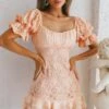 Georgia Peach Puff Sleeve Double Frill Hem Lace Dress Peach 2 Georgia Peach Puff Sleeve Double Frill Hem Lace Dress Peach -Selfie Leslie Shop CM1132B 20PEACH 1