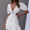 Santorini Sunset Puff Sleeve Cut-Out Eyelet Dress White -Selfie Leslie Shop CM1164B02 20WHITE 1