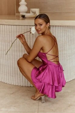 Mon Cherie Cowl Neckline Lace-Up Back Romper Plum 16 Mon Cherie Cowl Neckline Lace-Up Back Romper Plum -Selfie Leslie Shop CM1170D 20PLUM 7