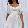 Catch Feelings Sweetheart Neckline Puff Sleeve Dot Trim Dress White 1 Catch Feelings Sweetheart Neckline Puff Sleeve Dot Trim Dress White -Selfie Leslie Shop CM1179B15 20WHITE 1
