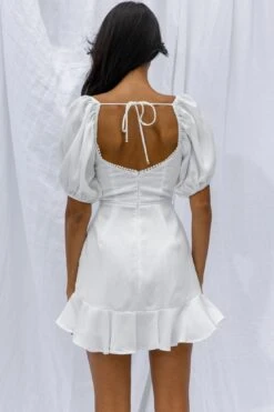 Catch Feelings Sweetheart Neckline Puff Sleeve Dot Trim Dress White -Selfie Leslie Shop CM1179B15 20WHITE 8