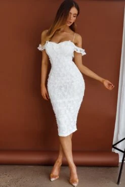 Matilda Frill Trim Lace Overlay Midi Dress Floral White -Selfie Leslie Shop CM1242B01 20WHITE 4