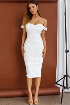Matilda Frill Trim Lace Overlay Midi Dress Floral White -Selfie Leslie Shop CM1242B01 20WHITE 5